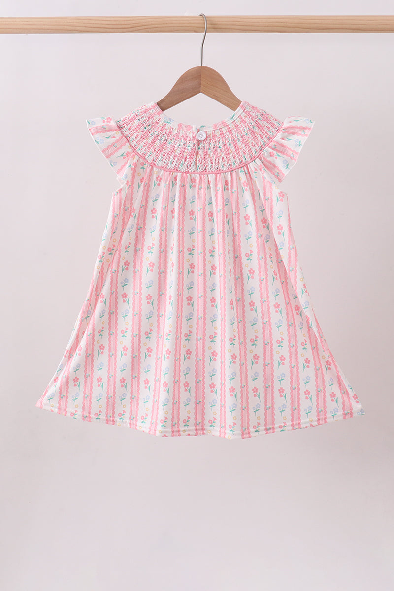 Blush floral smocked ruffle dress