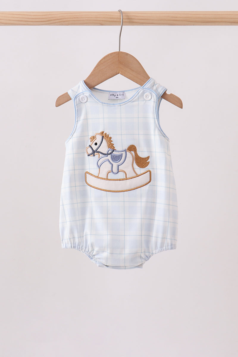 Blue horse applique plaid bubble