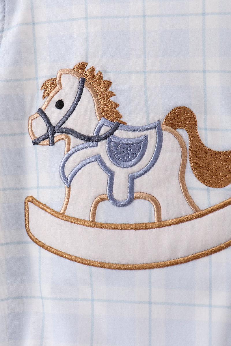Blue horse applique plaid bubble