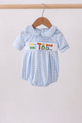 Blue tool smocked gingham bubble