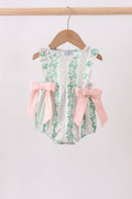 Green floral stripe bow ruffle bubble