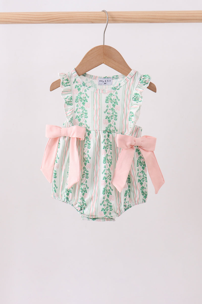 Green floral stripe bow ruffle bubble