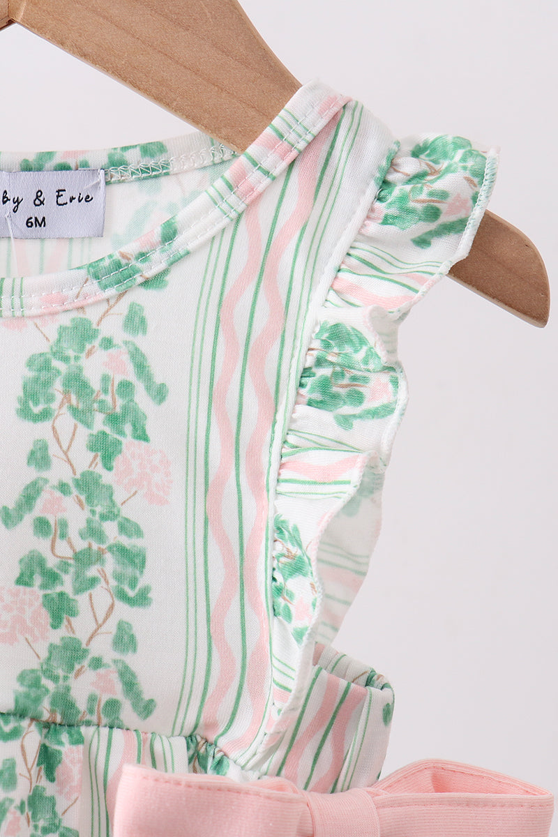 Green floral stripe bow ruffle bubble