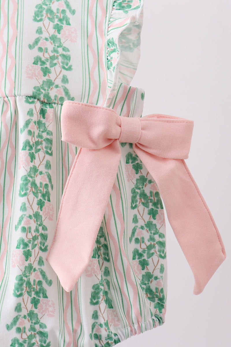 Green floral stripe bow ruffle bubble