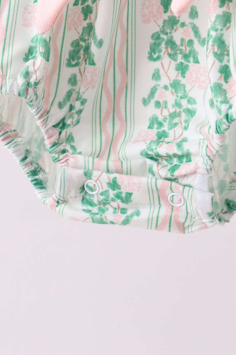 Green floral stripe bow ruffle bubble