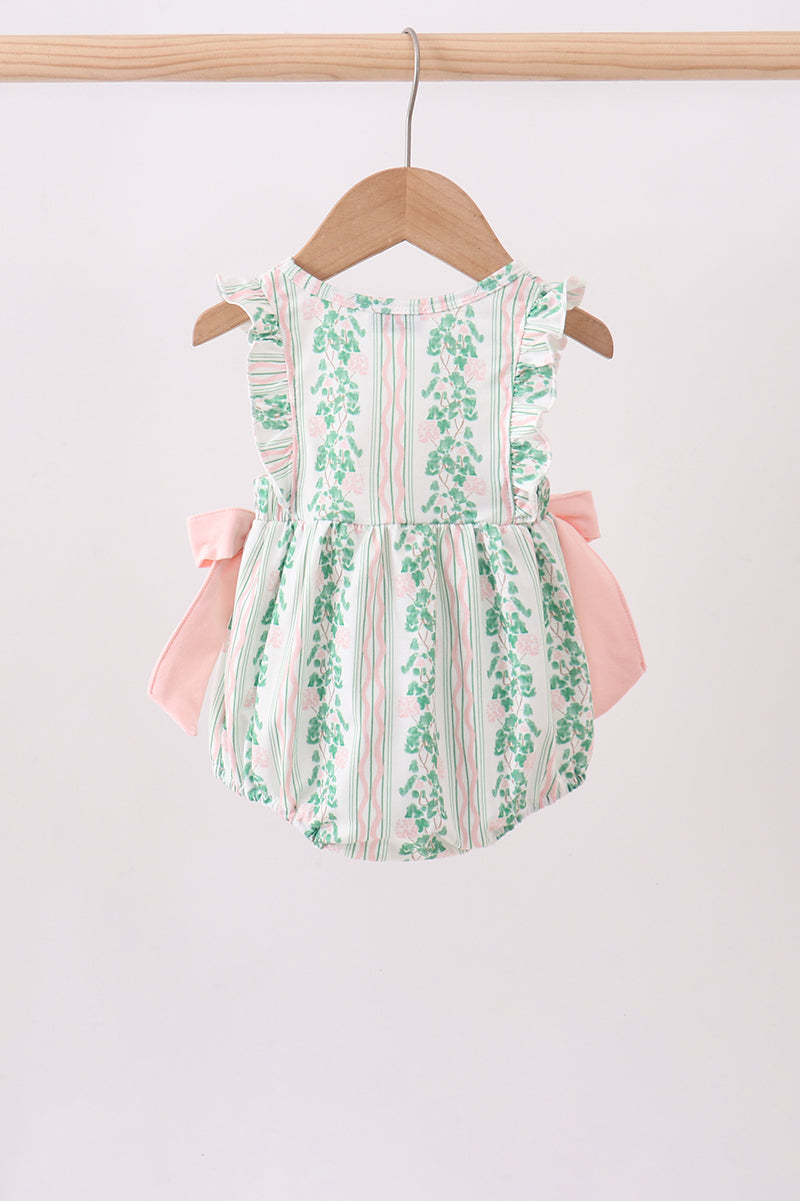 Green floral stripe bow ruffle bubble
