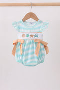 Mint marine creature smocked stripe ruffle bubble