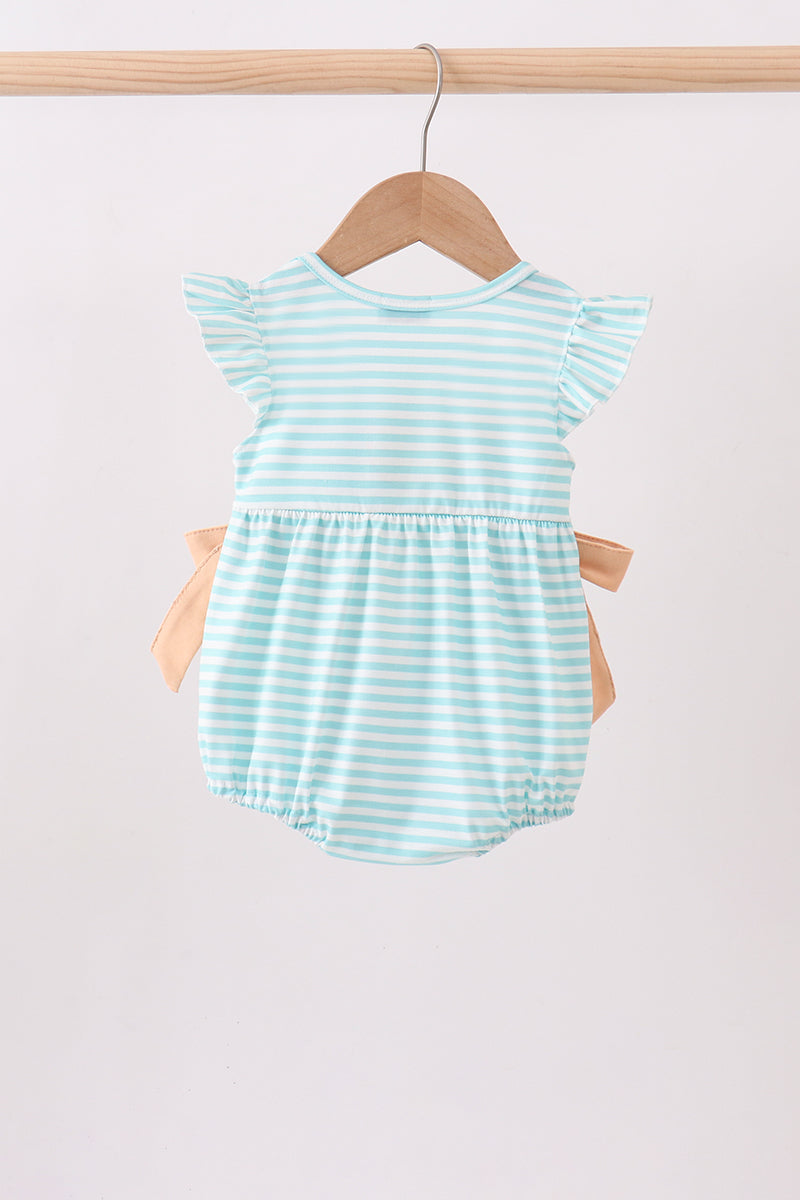 Mint marine creature smocked stripe ruffle bubble