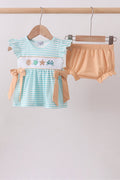 Mint marine creature smocked stripe bloomer set