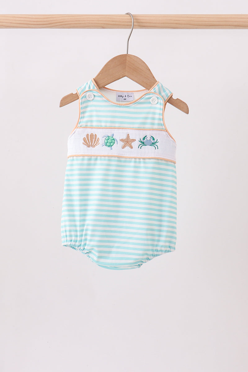 Mint marine creature smocked stripe bubble