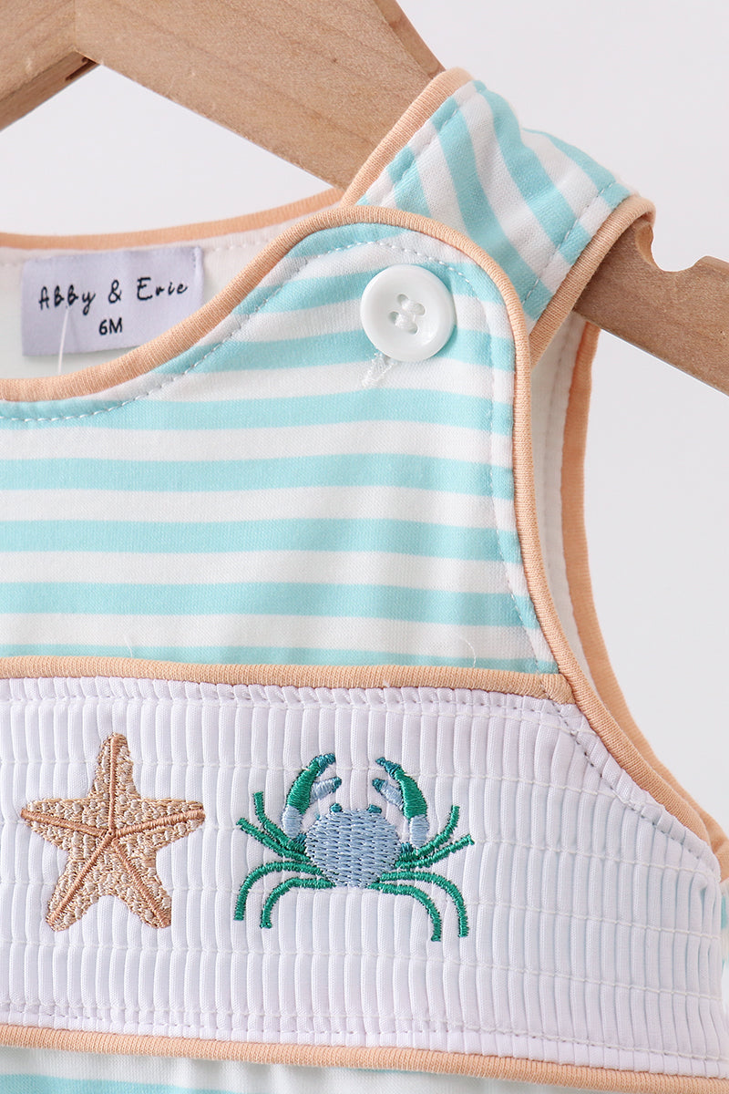 Mint marine creature smocked stripe bubble