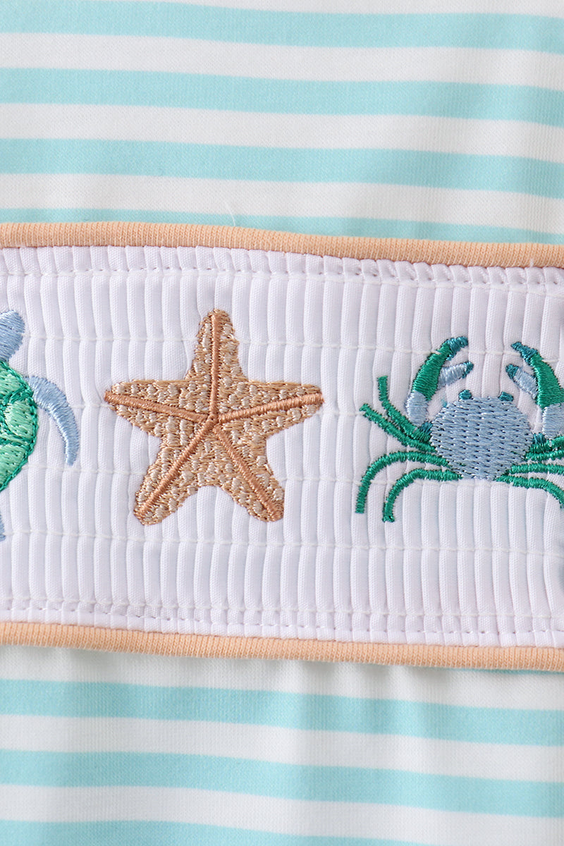 Mint marine creature smocked stripe bubble
