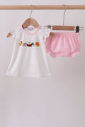 Pink Noah's Ark french knot ruffle bloomer set