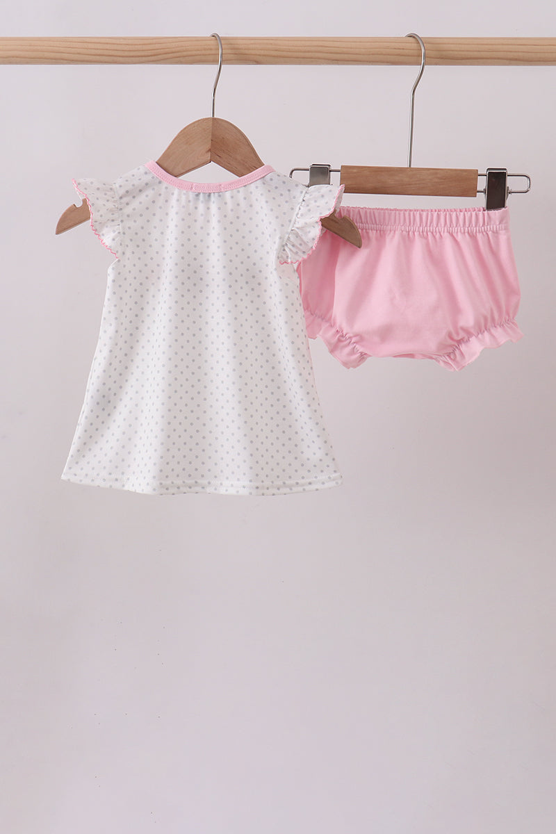 Pink Noah's Ark french knot ruffle bloomer set