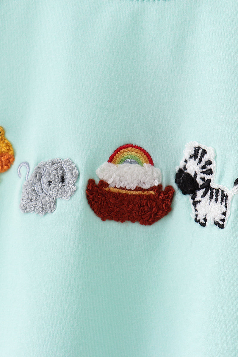 Green Noah's Ark french knot shorts set