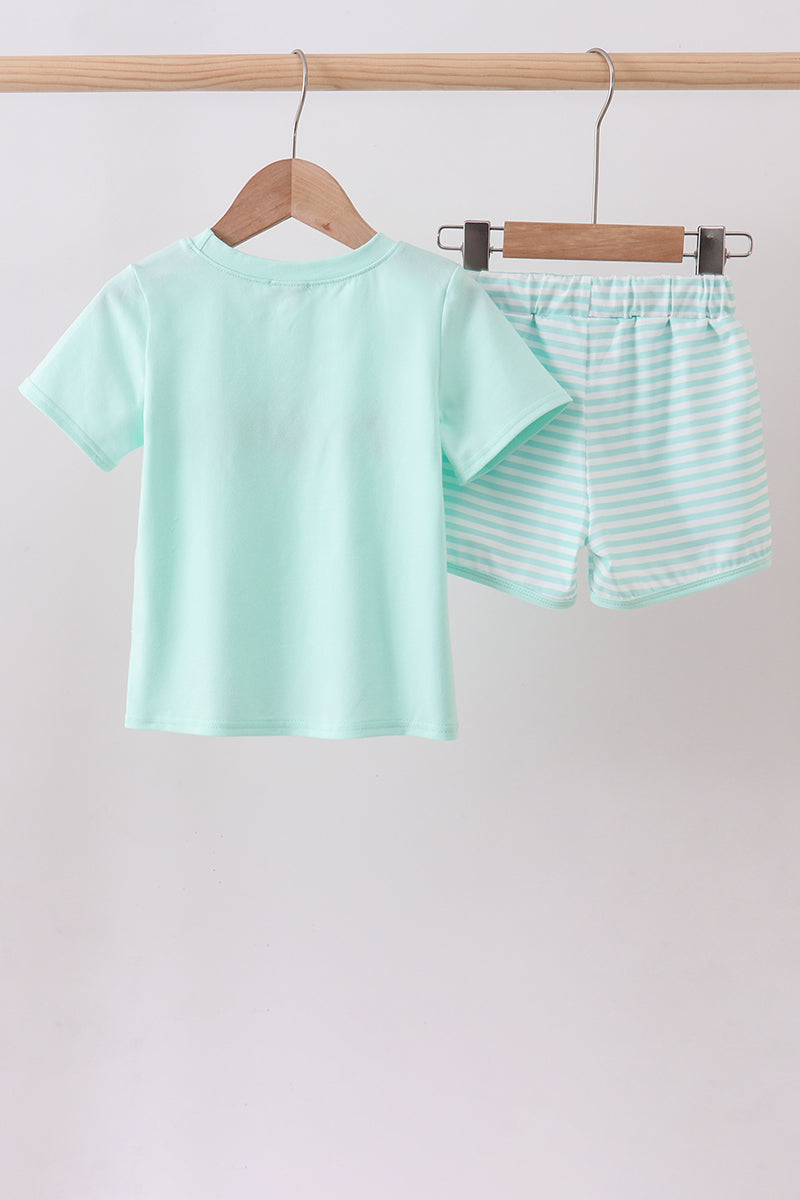 Green Noah's Ark french knot shorts set