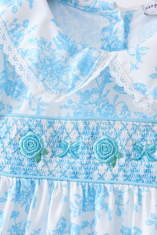 Blue rose smocked dress