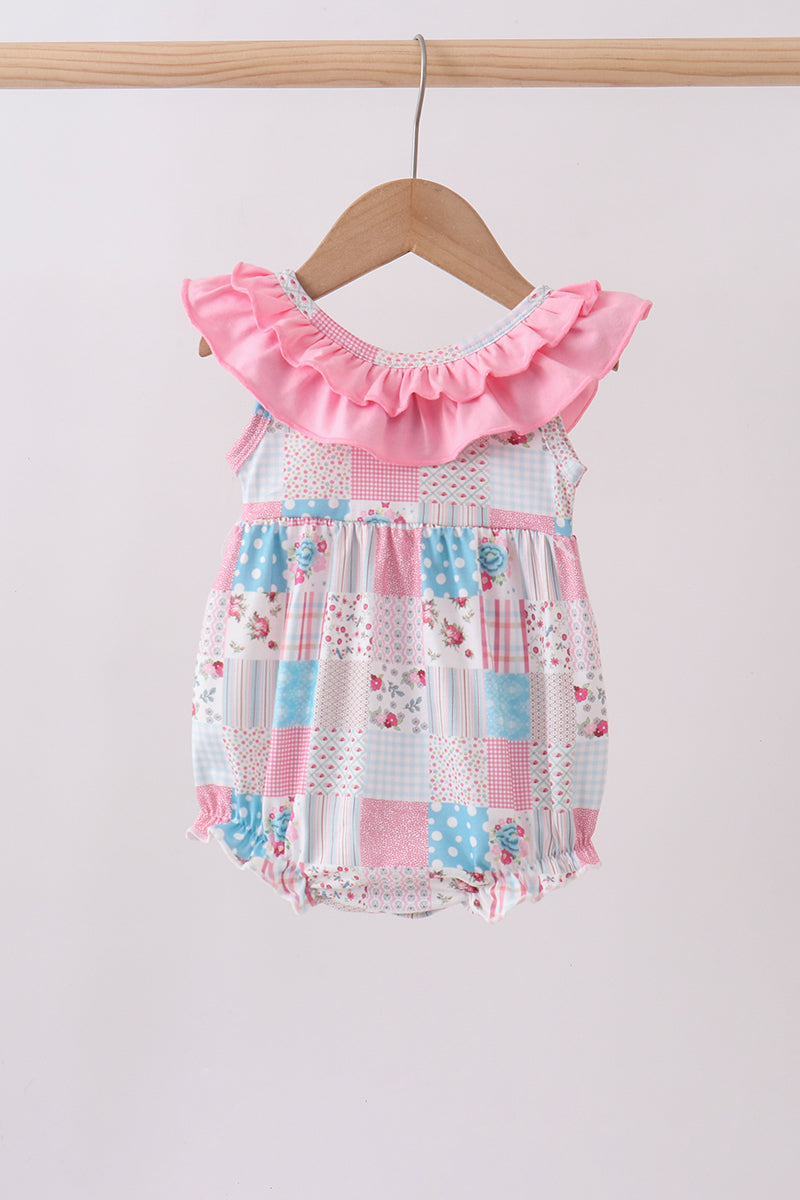 Pink patchwork floral ruffle bubble