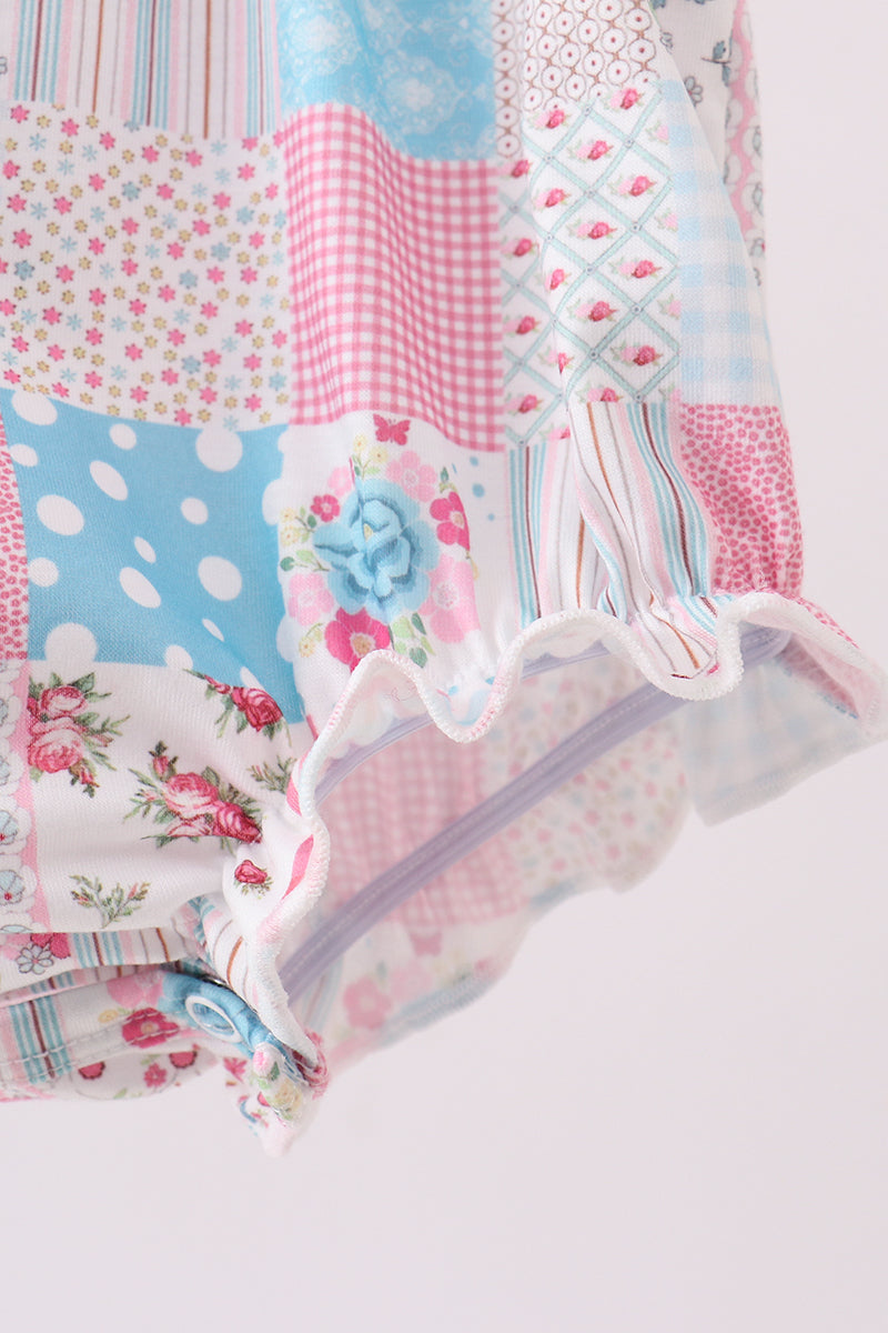 Pink patchwork floral ruffle bubble