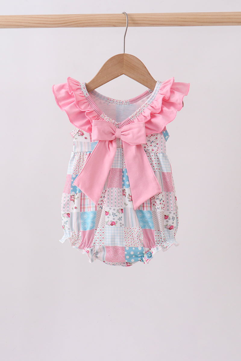 Pink patchwork floral ruffle bubble