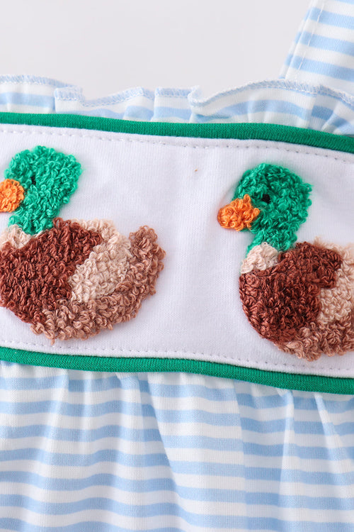 Blue stripe duck french knot ruffle bubble