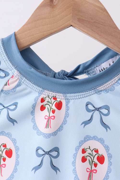 Blue strawberry bow ruffle rashguard