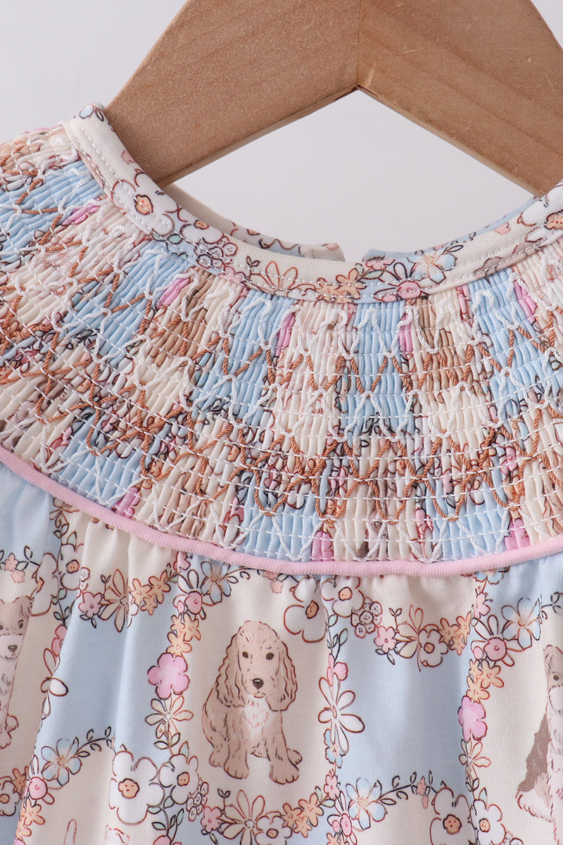 Pink puppy floral smocked ruffle dress