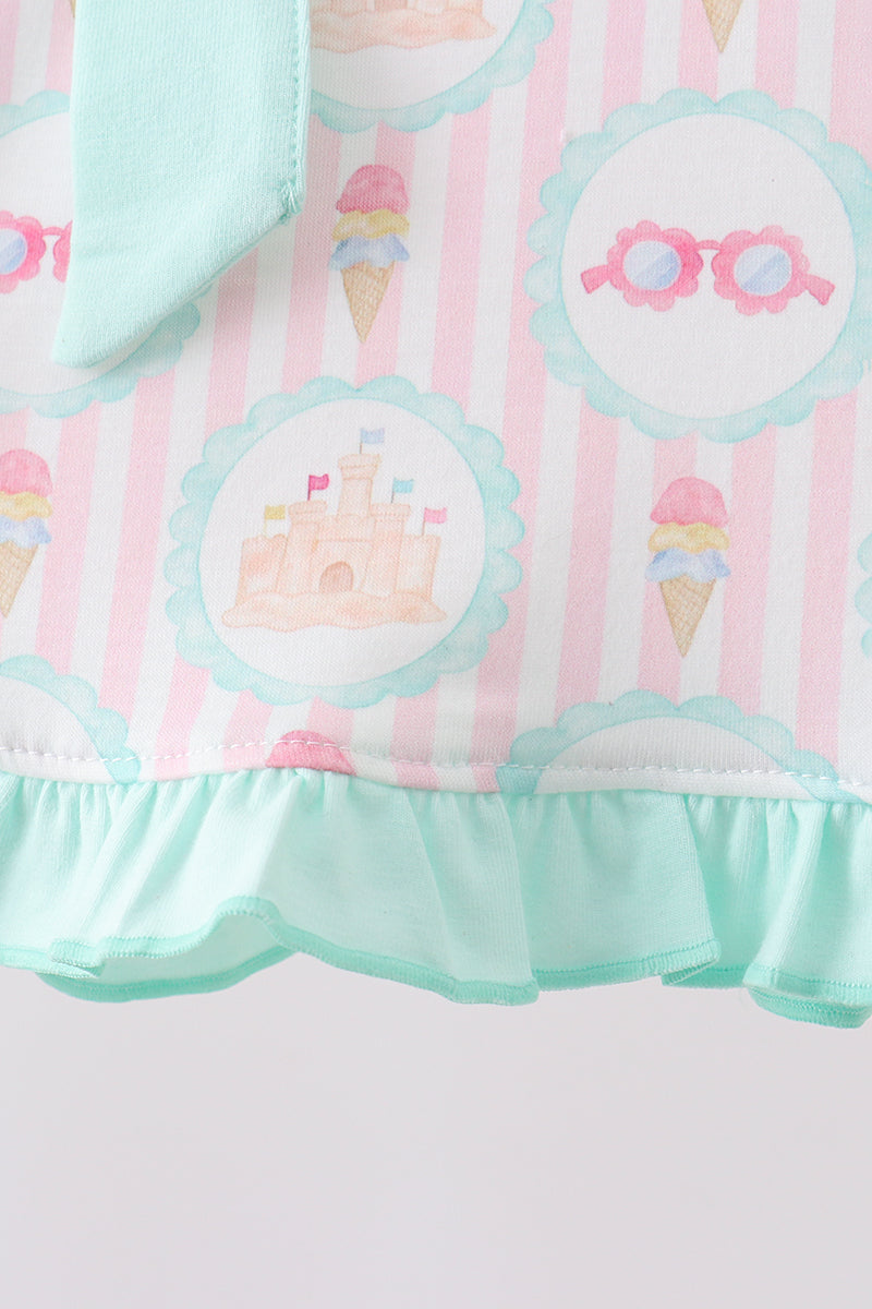 Green castle ice cream print ruffle bloomer set