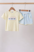 Yellow crab smocked gingham shorts set