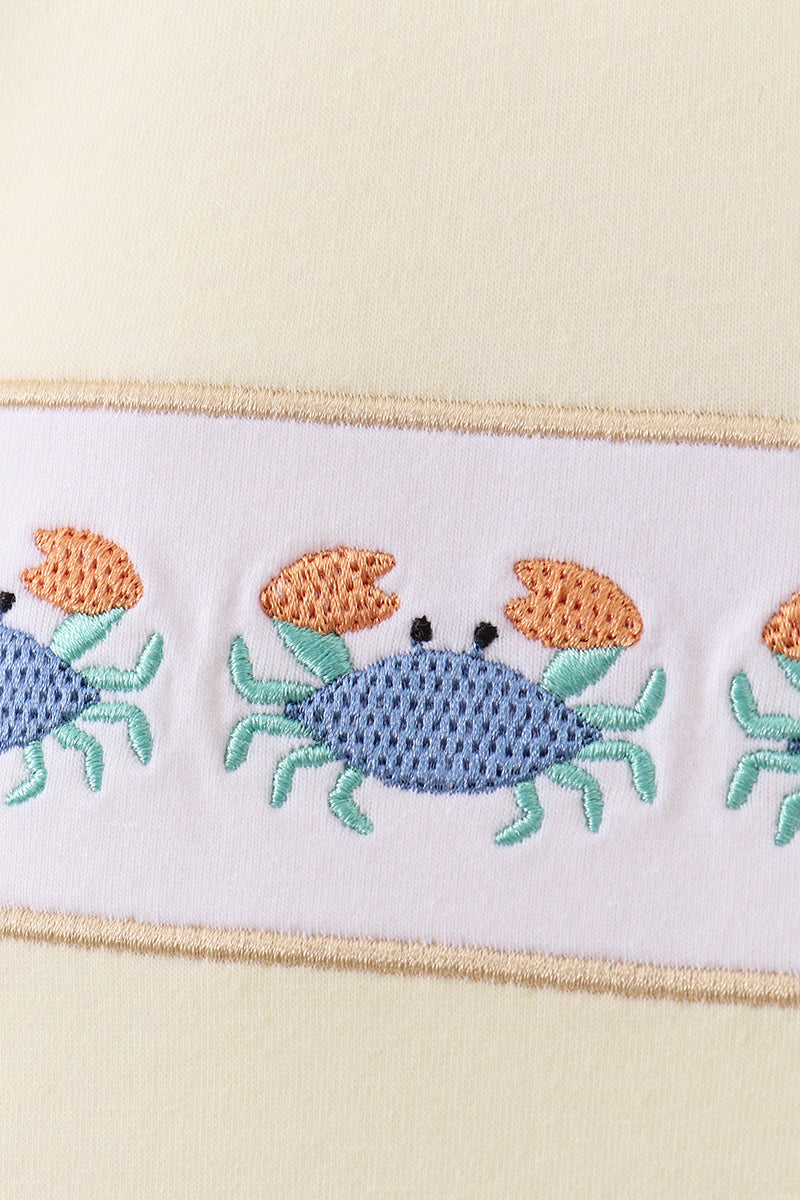 Yellow crab smocked gingham shorts set