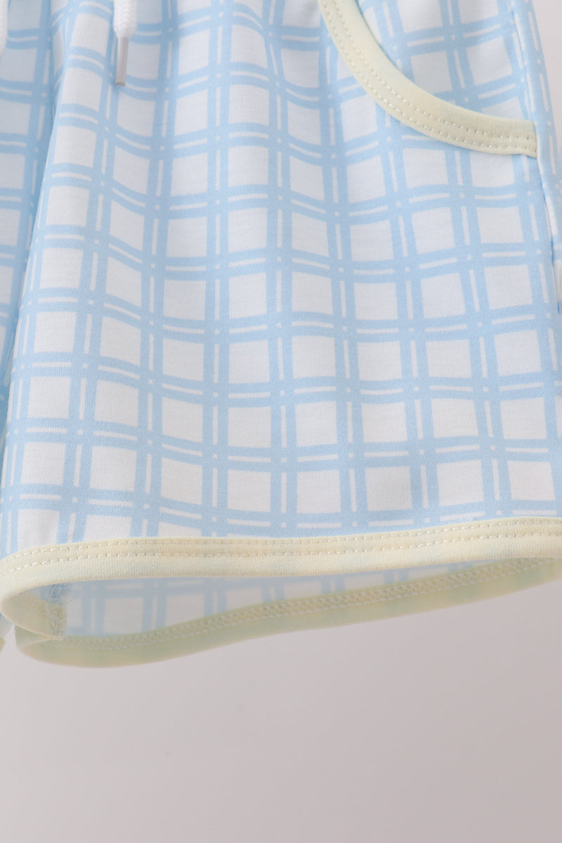 Yellow crab smocked gingham shorts set