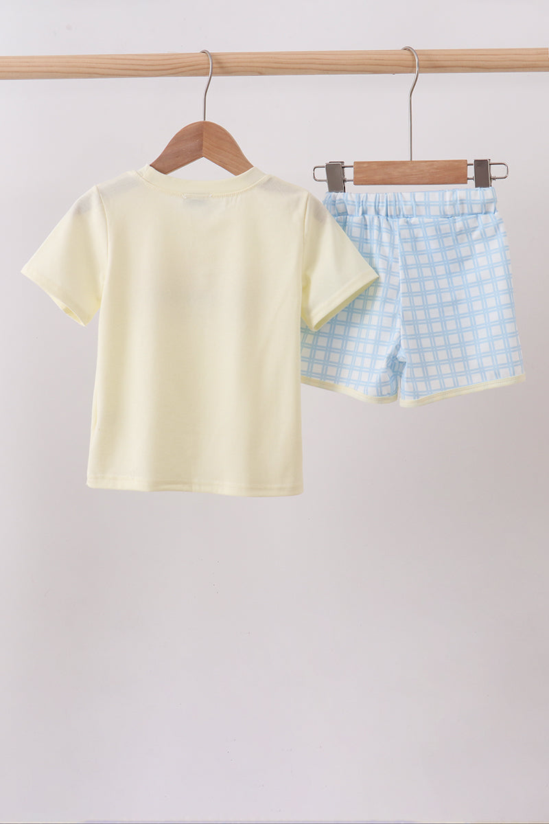Yellow crab smocked gingham shorts set